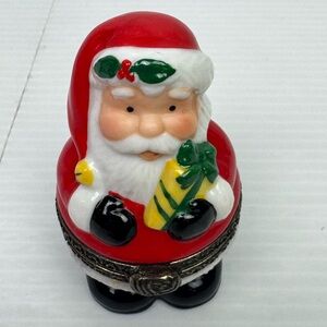 VTG 1997 Figi Santa Claus Hinged Porcelain Trinket Box Christmas 2.5” Message